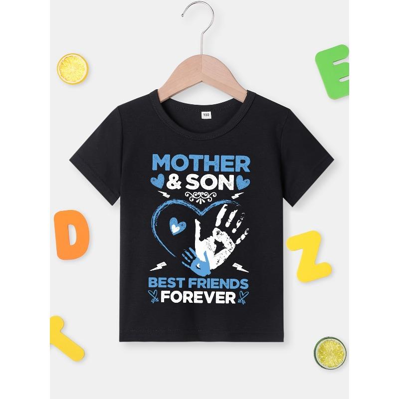 European sizes [Boys' Casual T-Shirt] Summer Boys' Fashion Kids' T-Shirt - "Mother & Son Best Friends..." Letter Print Cute Short Sleeve Casual Top