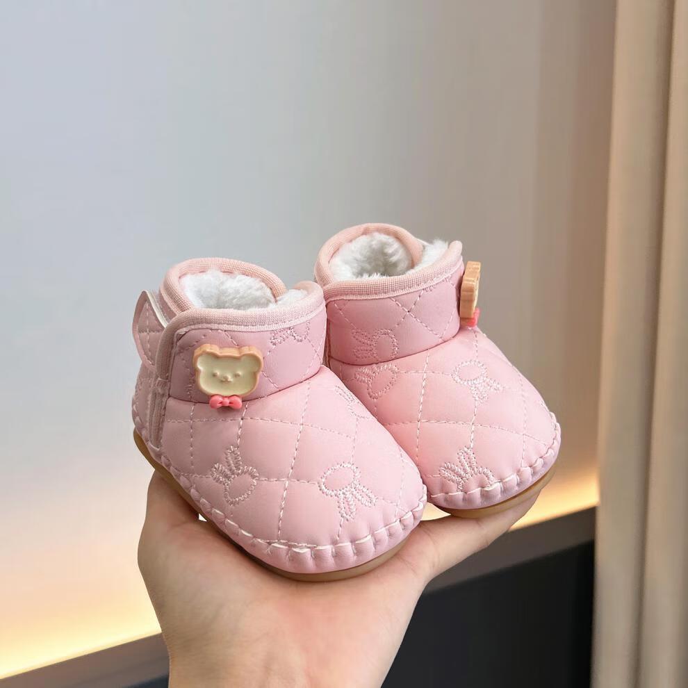 Winter Plus Velvet Newborn Cotton Shoes, Soft Sole Pre-Walking Shoes for 0-2 Year Old Boys and Girls L Inner Length 13cm (12-18 months)