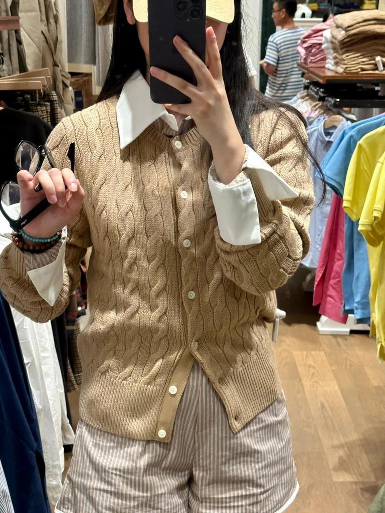 High-Quality Ralph 25 Early Autumn Cotton Cable Knit Sweater with Small Pony Embroidery - Round Neck, Long Sleeve Cardigan