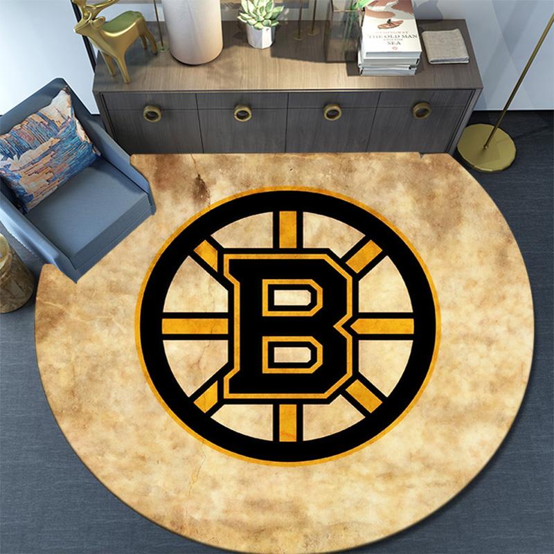 Boston Bruins2 Round Area Rug,Carpet Rug for Living Room Bedroom Sofa Playroom Decor,Non-slip Floor Mat