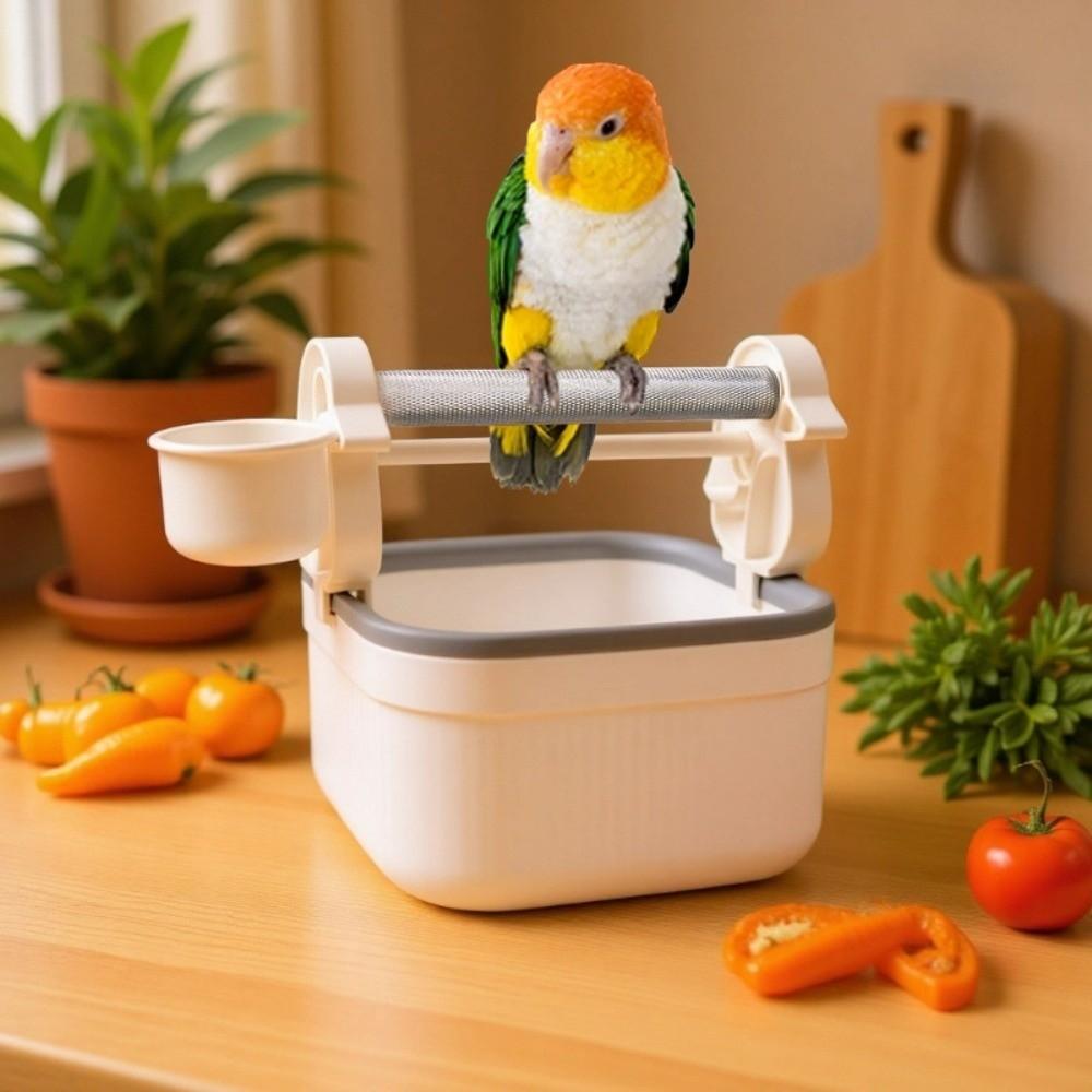 Anti-Splash Design Parrot Desktop Stand with Food Cup Pet Bird Perching Stand  Grinding Claws
