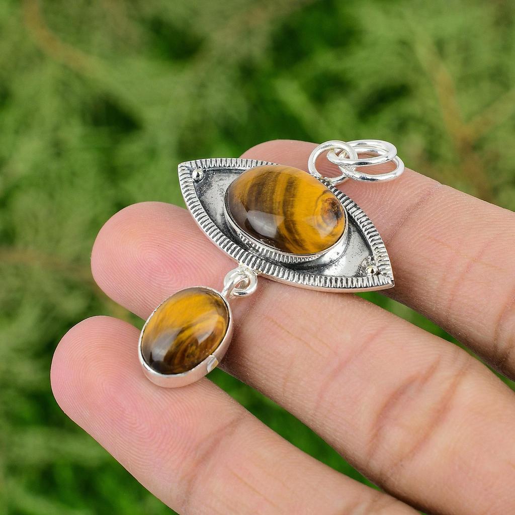 Mothers Day Deal Oval Tigers Eye Gemstone Bezel Daughter New Pendant 925 Silver