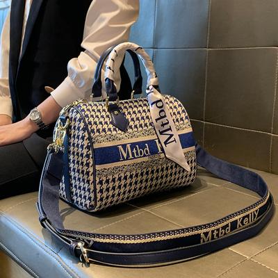 Versatile Thousand Bird Check Girls Handbag Pillow Bag Retro Printing Ladies Shoulder Bag Fashion Leather Girls Crossbody Embroi