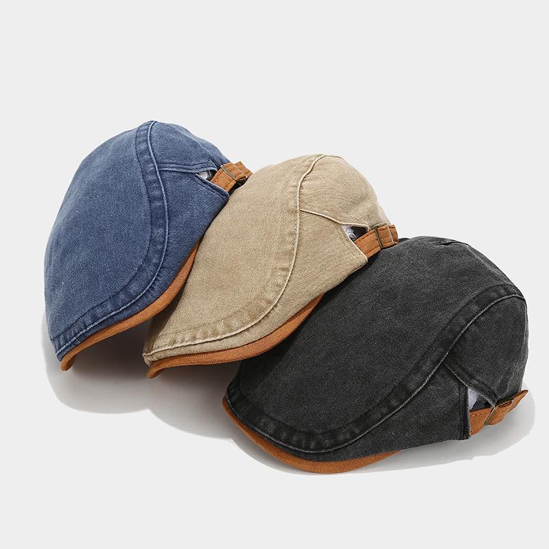 New Spring Summer Outdoor Cotton Beret Solid Color Denim Stylish Flat Visor Hat Casual Adjustable Unisex Vintage Newsboy Caps