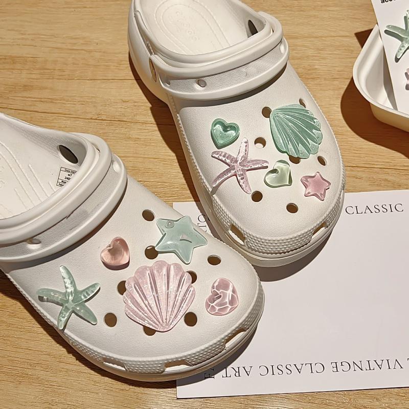 1 Set Diy Clogs Sandals Garden Shoe Decor Cute Starfish Shell Resin Shoe Charms Accessories Buckles Beach Bag Pins Girls Gifts