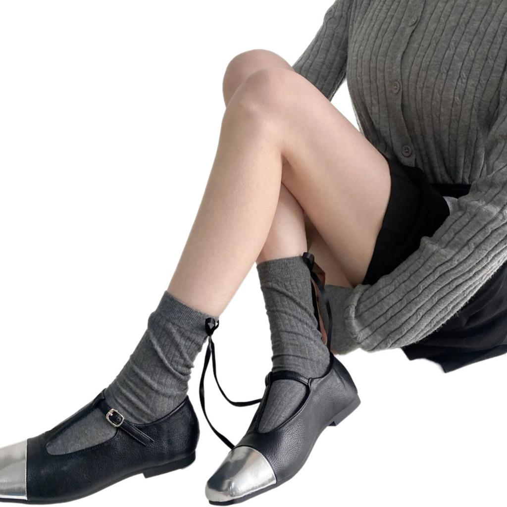 Solid Color Middle Tube Cotton Socks Women Cute Ribbon Bowknot Back Calf Socks
