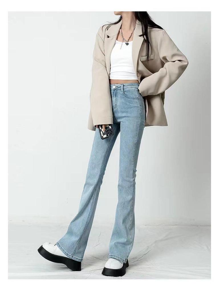 Women's High-Waist Black Micro-Flare Jeans: Slimming, Versatile, Trendy Wide-Leg Horseshoe Pants, Floor-Length, 2025 Collection.
