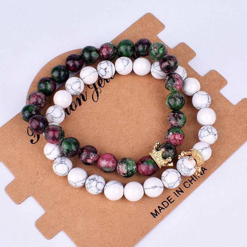 2pcs Charm Paired Bracelets Men Sets Crown Women's Bracelets Natural Stone Beads Wristband Couple Bracelet Gifts Friends Jewelry