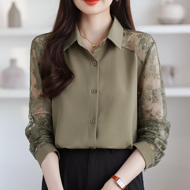 Dámský límec s krajkou, patchwork, perspektivní šifonový top, kardigan