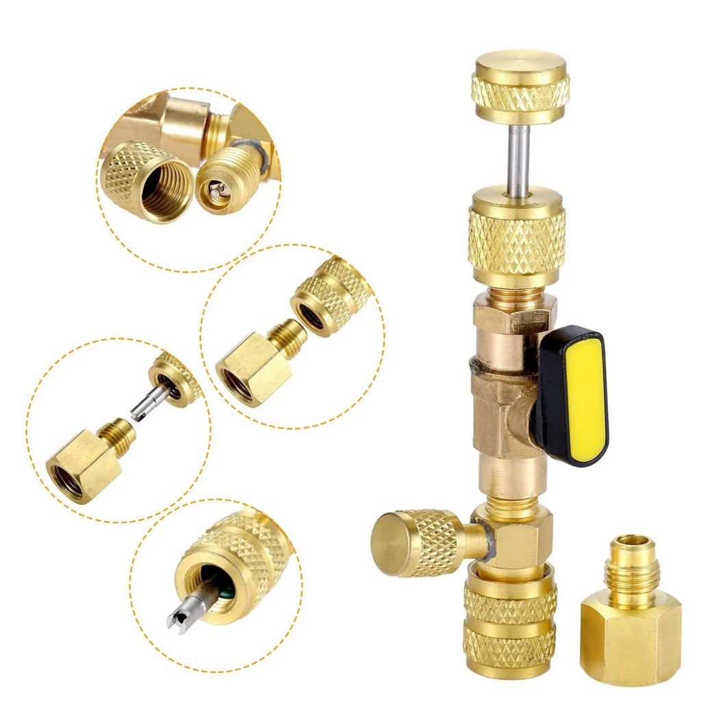 Valve Core Remover Installer Tool, R410A R22 AC Schrader Valve Core Remover, Dual Size 1/4" & 5/16" Port HVAC Valve Core Removal