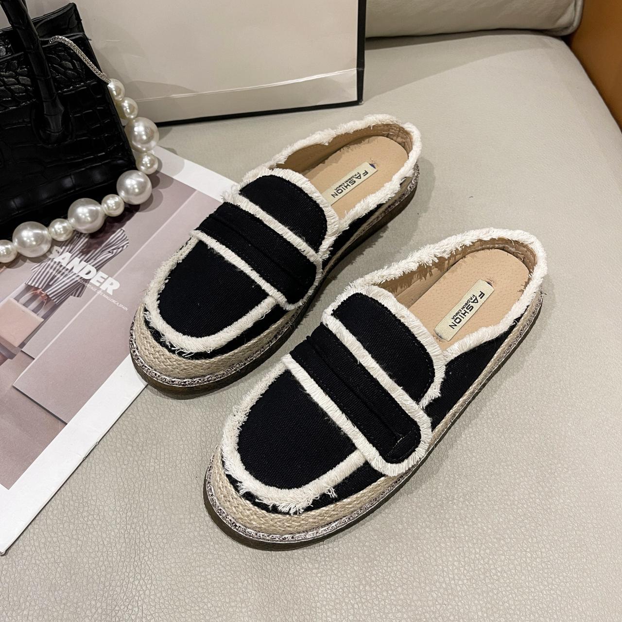 

Холщовые полутапочки женская летняя одежда 2025 новые плетеные туфли для рыбаков плоские интернет-знаменитости черные сандалии ленивые туфли 35 чёрный