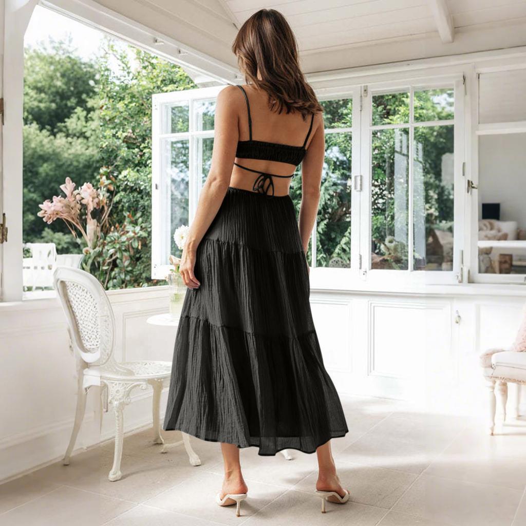 Women's Tank Dress Summer Spring Pleated  Boho Dress Cute Sleeveless Flowy Beach Straight T-Shirt Tank Dress Round Neck Dress