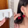 Red Bow Pearl Flocked Earrings: S925 Silver Needle, Women's Autumn/Winter Fluffy Studs
