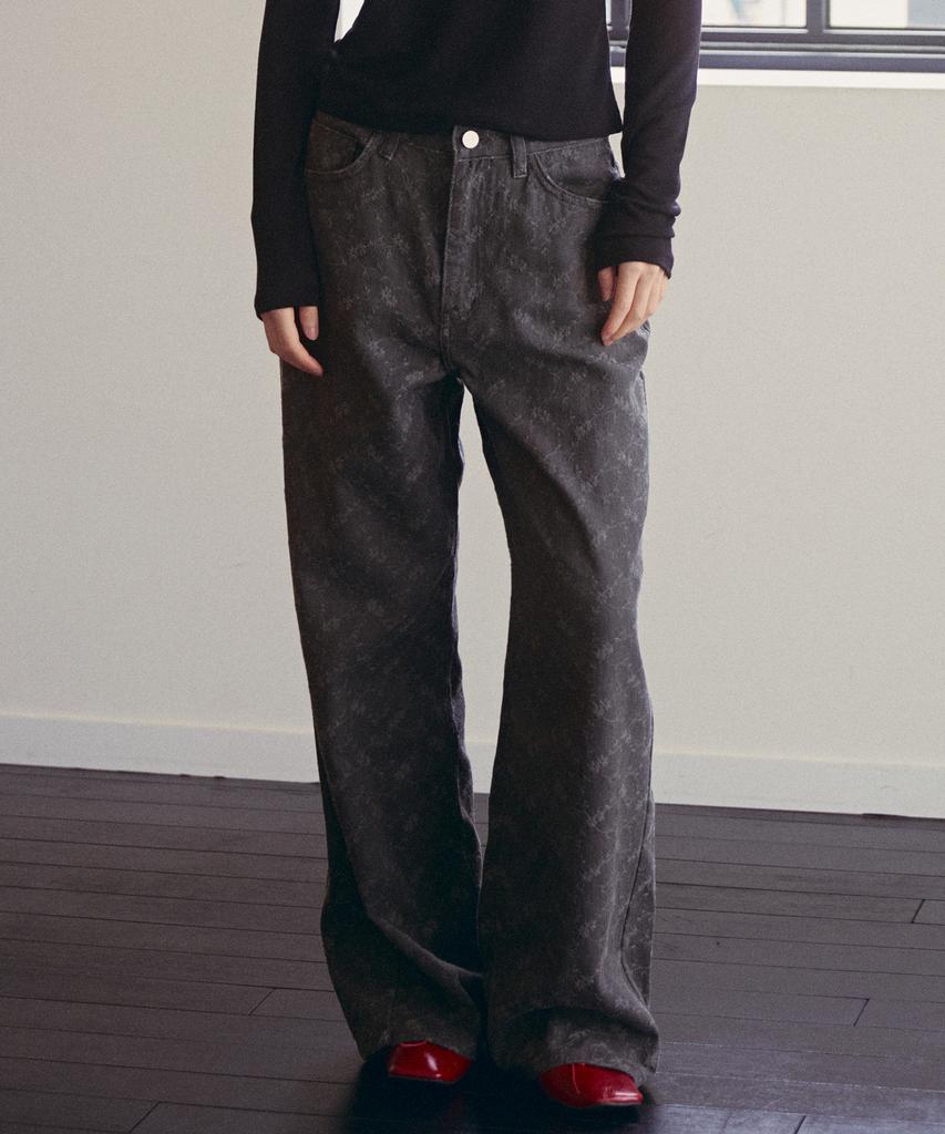 OUEL Floral Embroidery Wide Pants_Charcoal