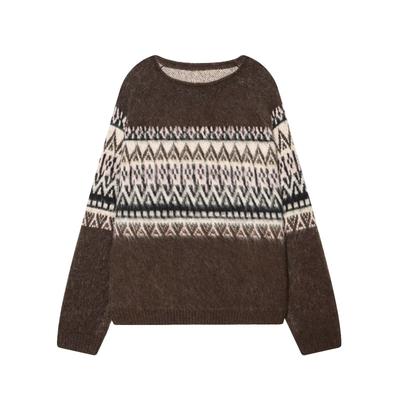European and American Style, French Style, Women's Clothing, Fashionable and Versatile Color-rubbing Effect Jacquard Knitted Sweater 9598207