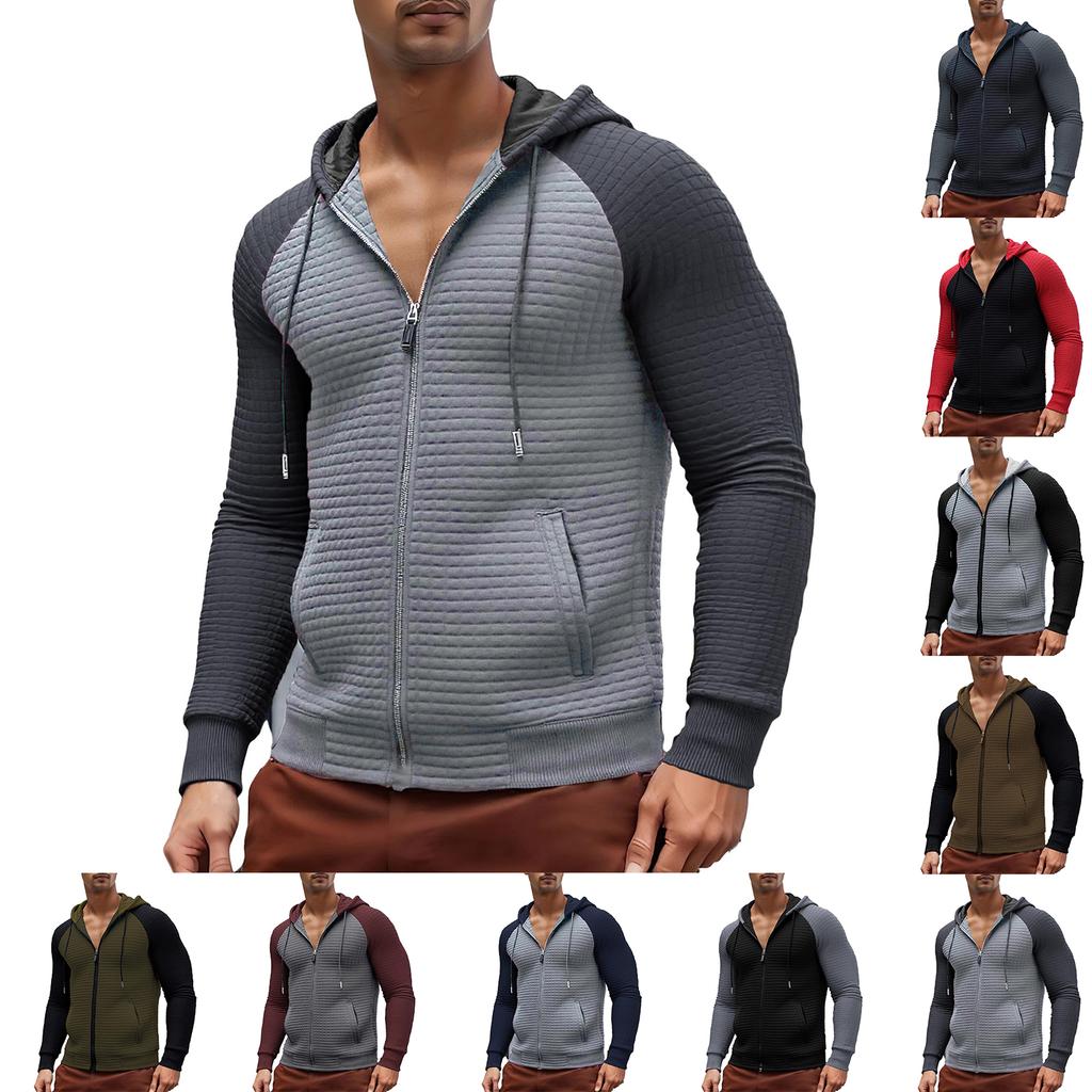 Men's Plaid Zip Up Hoodie Long Sleeve Drawstring Casual Athletic Sweatshirt Jacket