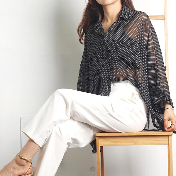 Rua Dot Raglan See-Through Blouse Black/Free