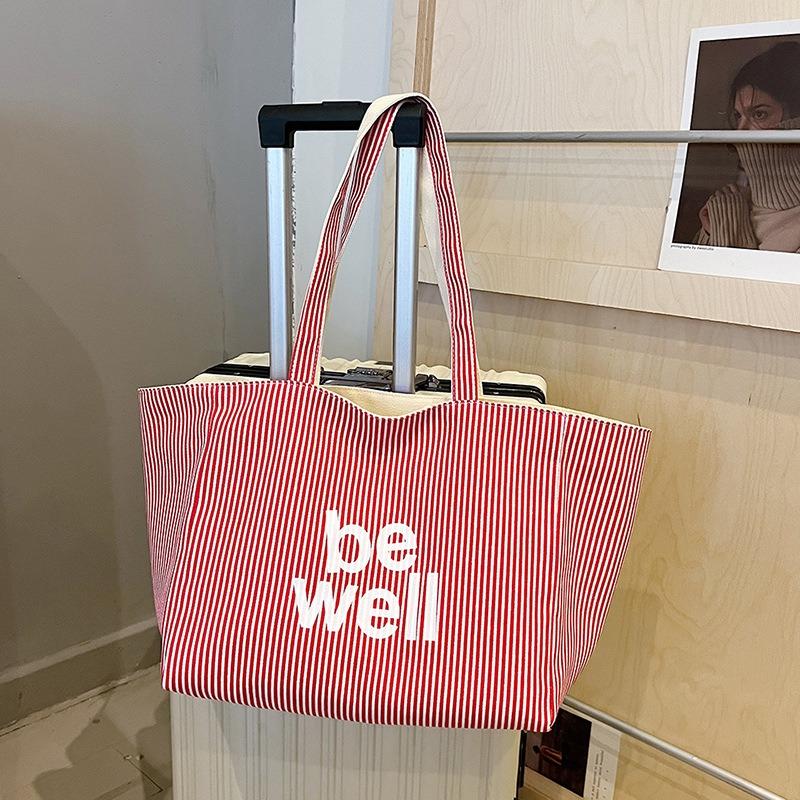 2025 New Colorful Reversible Canvas Tote Bag Striped Shoulder Bag