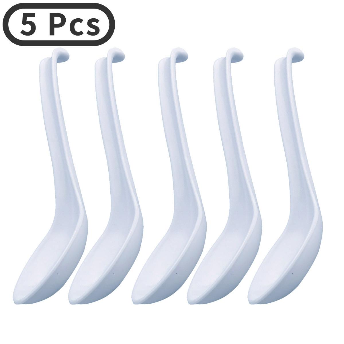 

5/10 шт. ложки для супа с лапшой рамэн с длинной ручкой и крючком для ресторанов, дома, отеля, продуктового магазина 5Pcs белый