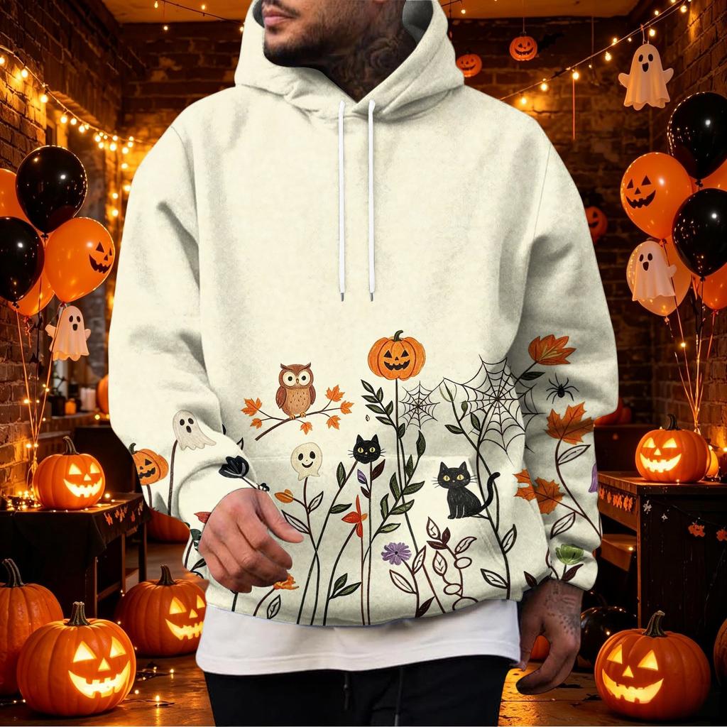 Men's Hoodie with Halloween Print Single Pocket Casual Pullover Top