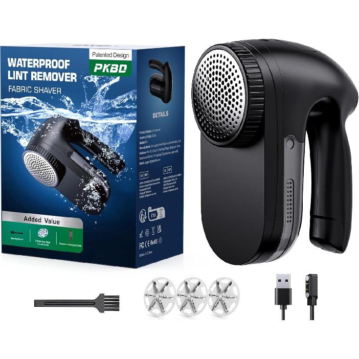 

IP-68 Waterproof Washable Electric Fabric Shaver and Lint Remover, Rechargeable Sweater Defuzzer with 3 Free Extra Blades, Quickly and Effectively