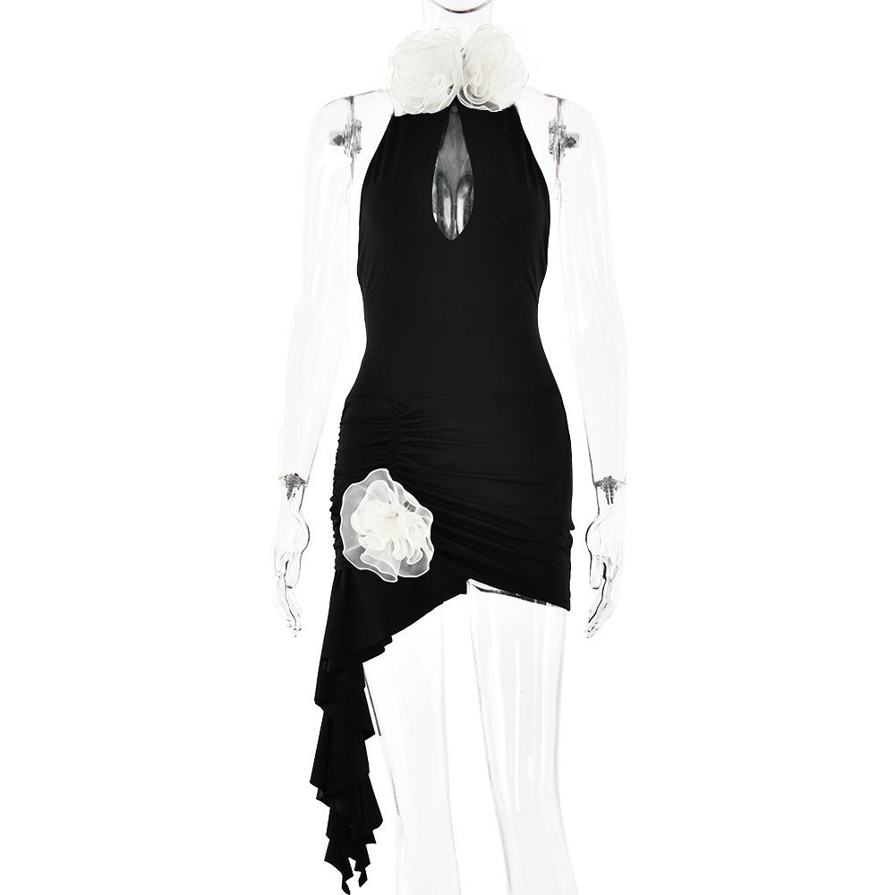 

Женские платья с висячим вырезом и V-образным вырезом, облегающие темпераментные платья с баской и открытой спиной L чёрный