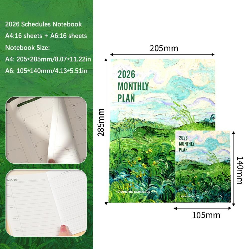 

2Pcs/Set A4/A6 2026 Schedules Notebook Learning Plan Life Check-in Agenda Planner Work Efficiency 2026 Calendar Planner School зелений