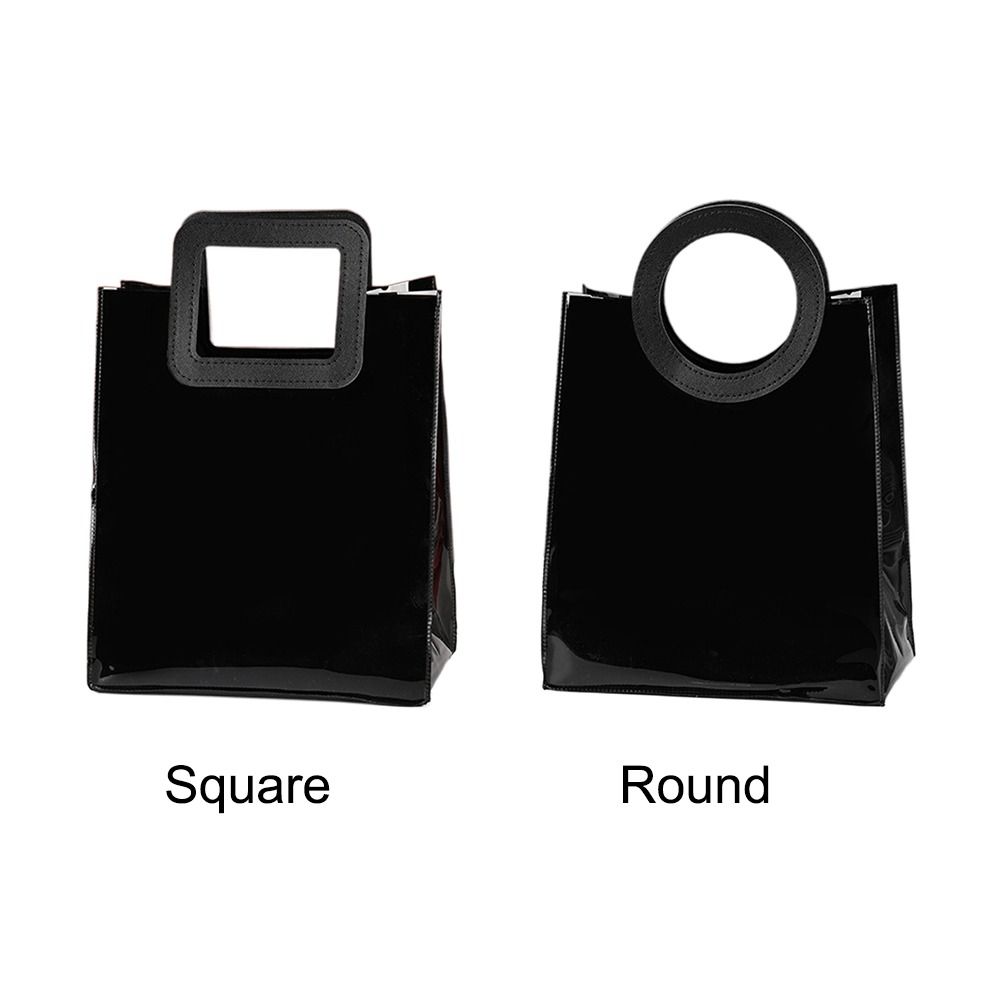 1pc Fashion Black Gift Bag Transparent PVC Handhold Packaging Tote Large Capacity Square/Round Handle Shopping Bags