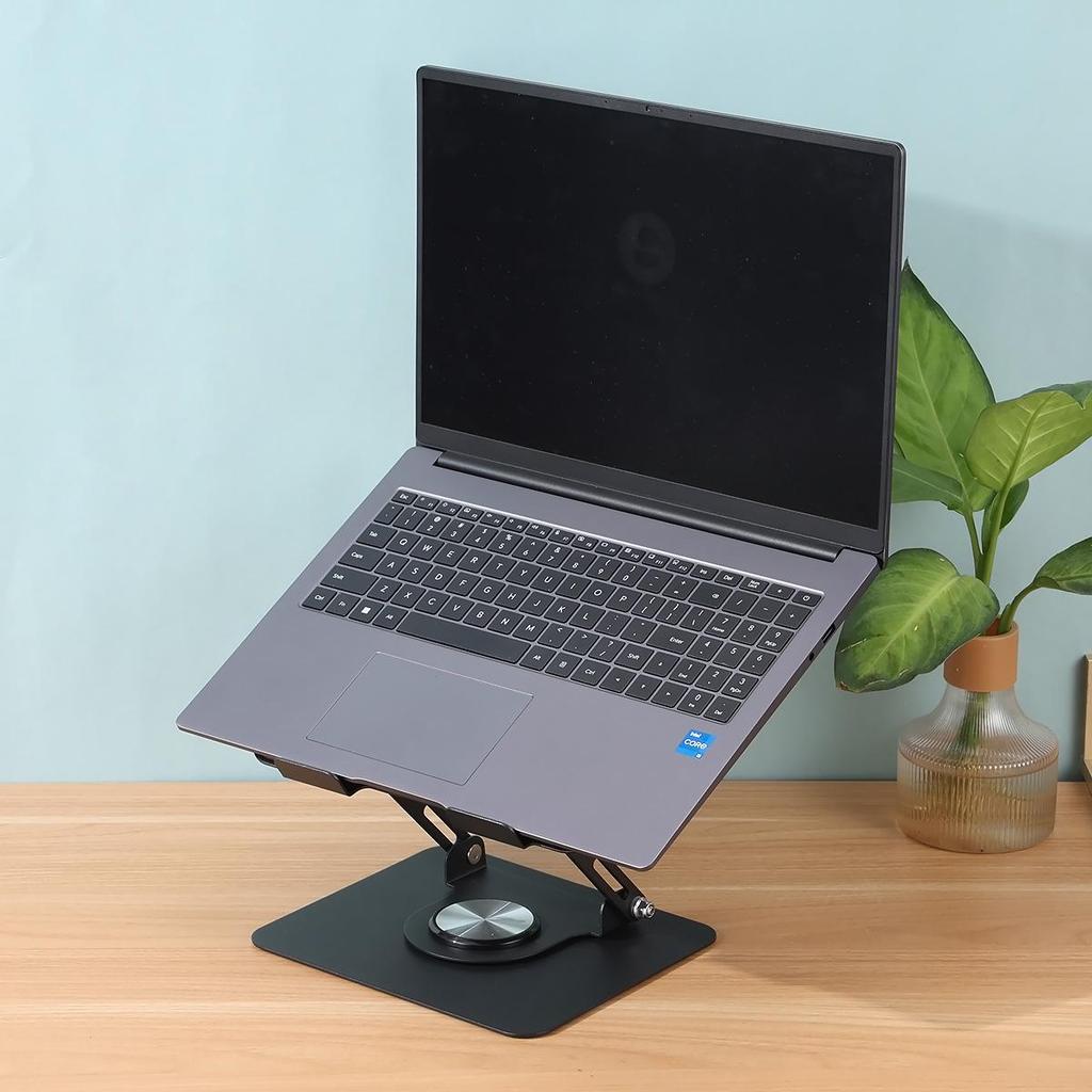 360° Rotating Carbon Steel Laptop Stand with Folding & Cooling Functionality