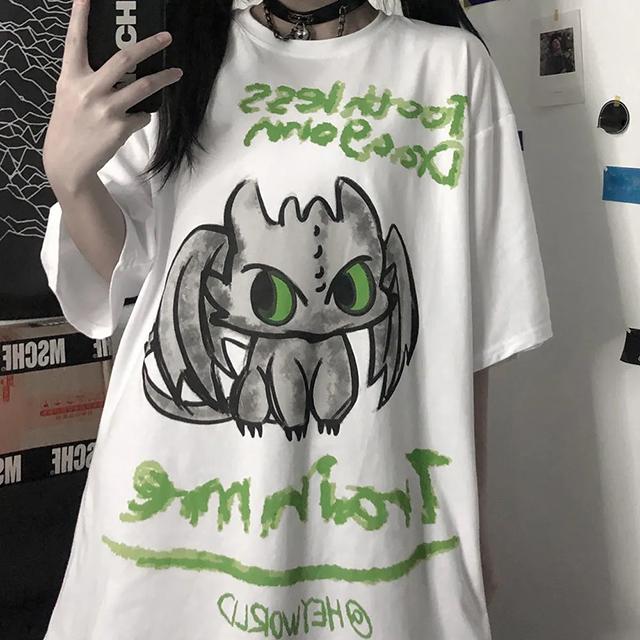 Korean Style Harajuku Women's Dragon Print T-shirt Lazy Women's Top Casual Loose Short-sleeved T-shirt Trendy Unisex Clothes Oversized T-shirt
