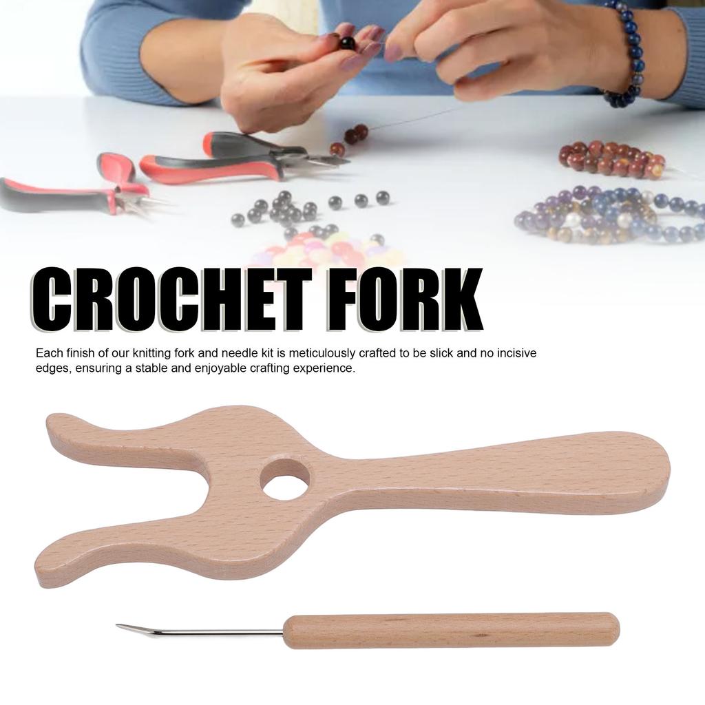 Kit Forchetta e Ferri da Maglia Legno di Faggio Finitura Liscia Forchetta di Legno Kit Ferri Intrecciatori per Artigianato