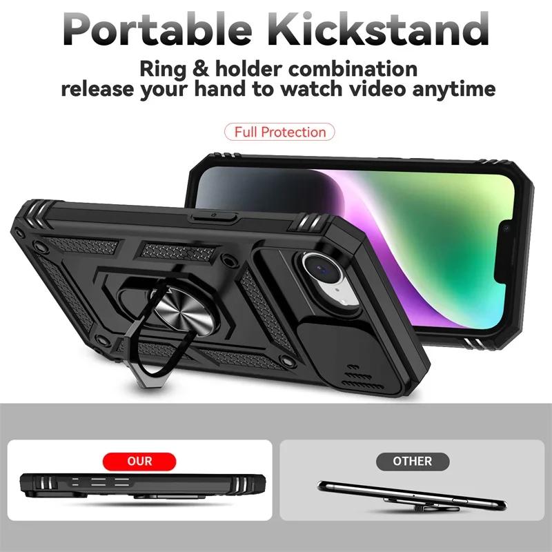 Pancerne etui na iPhone 16e Etui z przesuwaną osłoną obiektywu, pierścień do ochrony aparatu, odporny na wstrząsy pokrowiec iPhone 16 15 14 13 12 11 Pro Max Plus