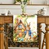 Vintage Easter Bunny Table Runner Polyester Rabbit Eggs Flower Table Flag Easter Decorations For Home Kitchen Dining Table Decor