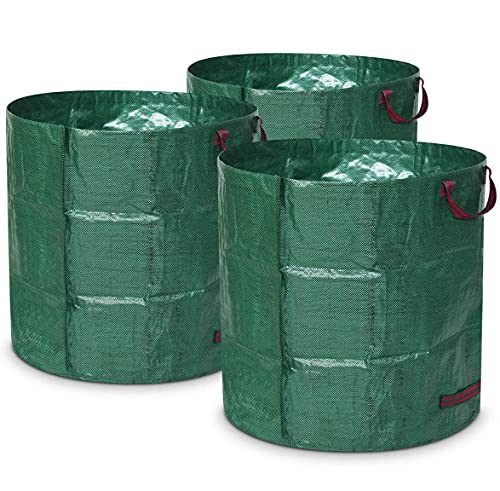 

[Green] Large Capacity 272L (3-Pack) Garden Bucket/Weed Collection Bag, Large Garden Bag, Freestanding, Foldable, Reusable, Waterproof Grass Collectio