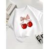 Girls' Casual Short Sleeve Round Neck T-Shirt Summer with Fabric Playful Casual Shirts for Girls Cherry Graphic Tee Comfortable