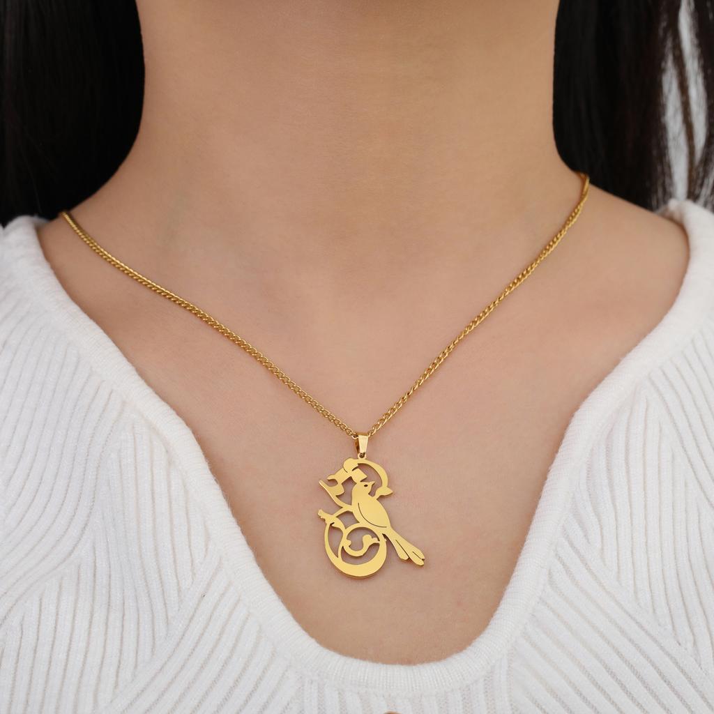 Hummingbird flower pendant necklaces for women and girls, stainless steel, gold color, choker, animal jewelry, birthday gift.