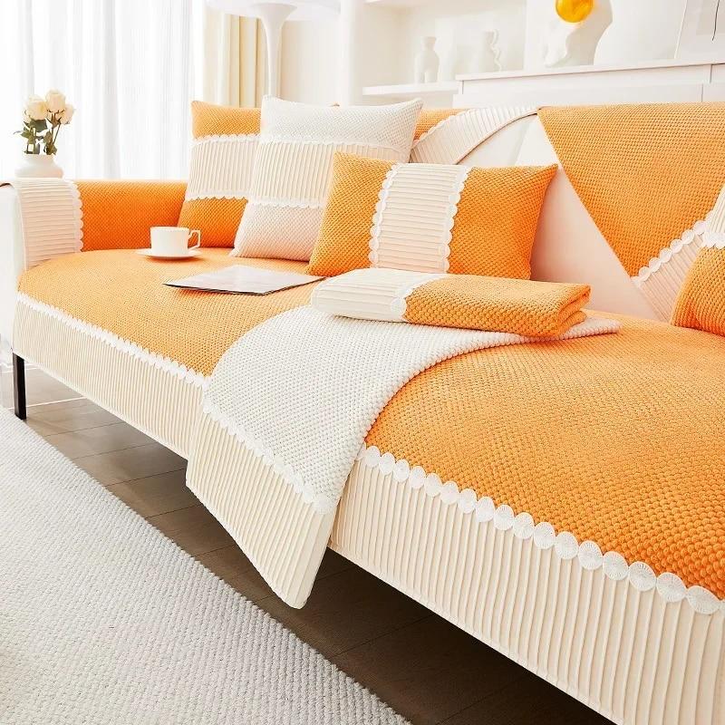 Plysch sofföverdrag Tjock plysch mjuk soffa Kudde Handduksmatta för vardagsrum Nordic Anti-halk soffa Slipcovers Heminredning