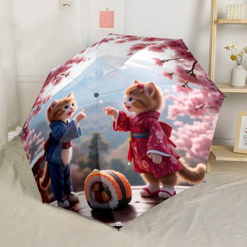 Cherry Blossom Sushi Cats Compact Travel Automatic Umbrella Folding Umbrella With 8 Ribs Sturdy Construction For Outdoor Daily Use Fashion Lovers Gift