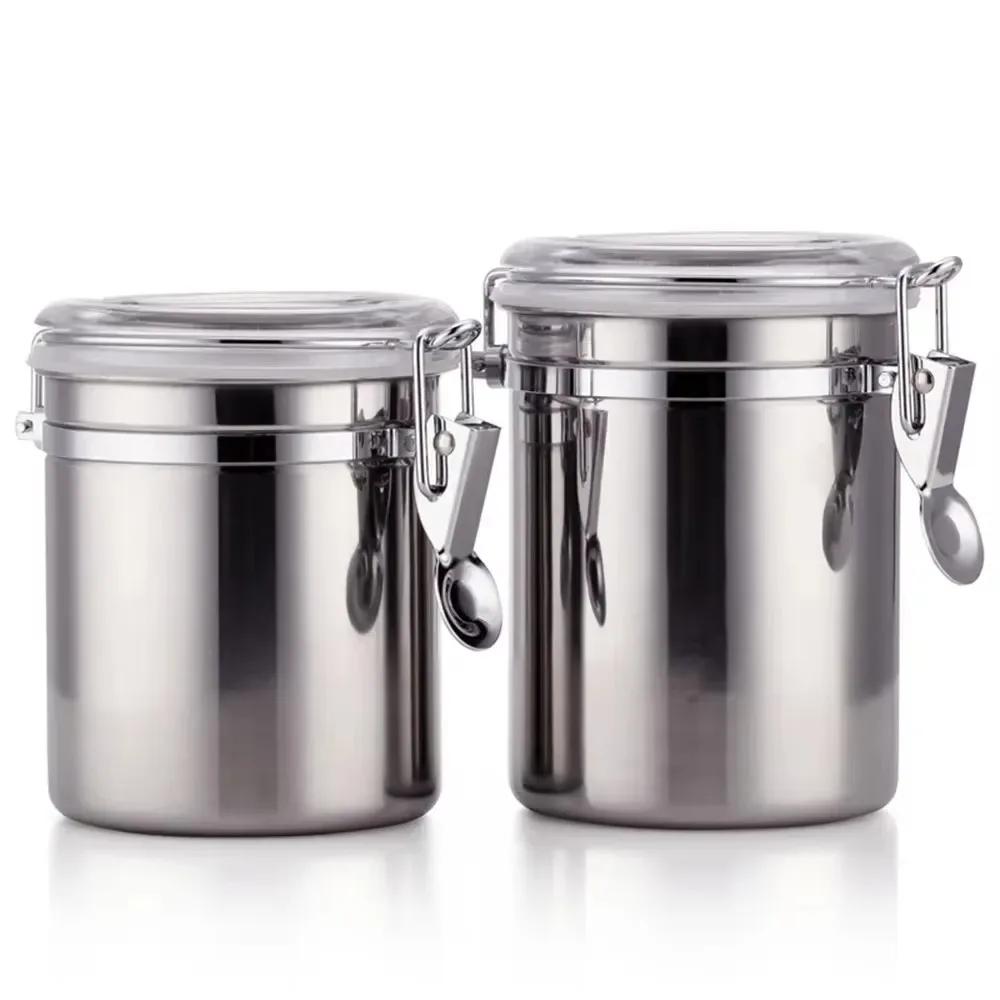 500g Stainless steel sealed jar coffee jar thickened stainless steel storage jar moisture-proof and fresh-keeping 1pc