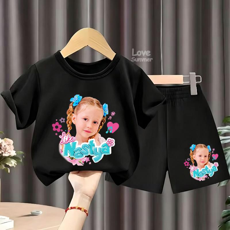 Schönes Like Nastya T-Shirt für Kinder, Sommer-Kurzarm-T-Shirt und Shorts, 2-teiliges Set, Kleinkind-Mädchen-Outfits, Kinder Freizeit-Sportanzug