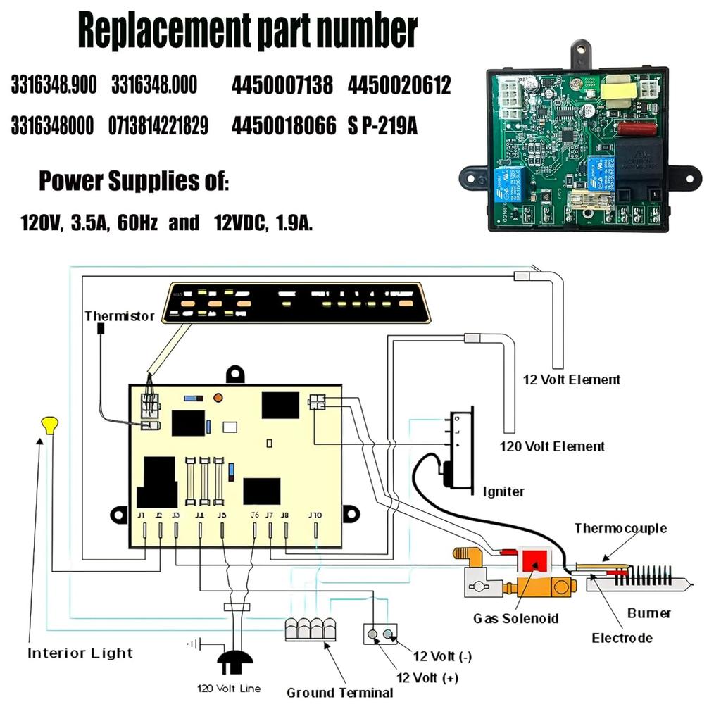 3316348.900 RV Fridge Control Board, Fit For Dometic DM2652 RM2652 Etc Fridge(Some Old Models Are Incompatible). Seven Ports Bottom.Not Replace The
