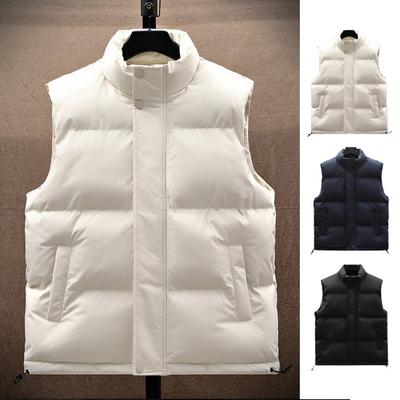 Men Vest Stand Collar Sleeveless Zipper Placket Warm Winter Jacket with Pockets Solid