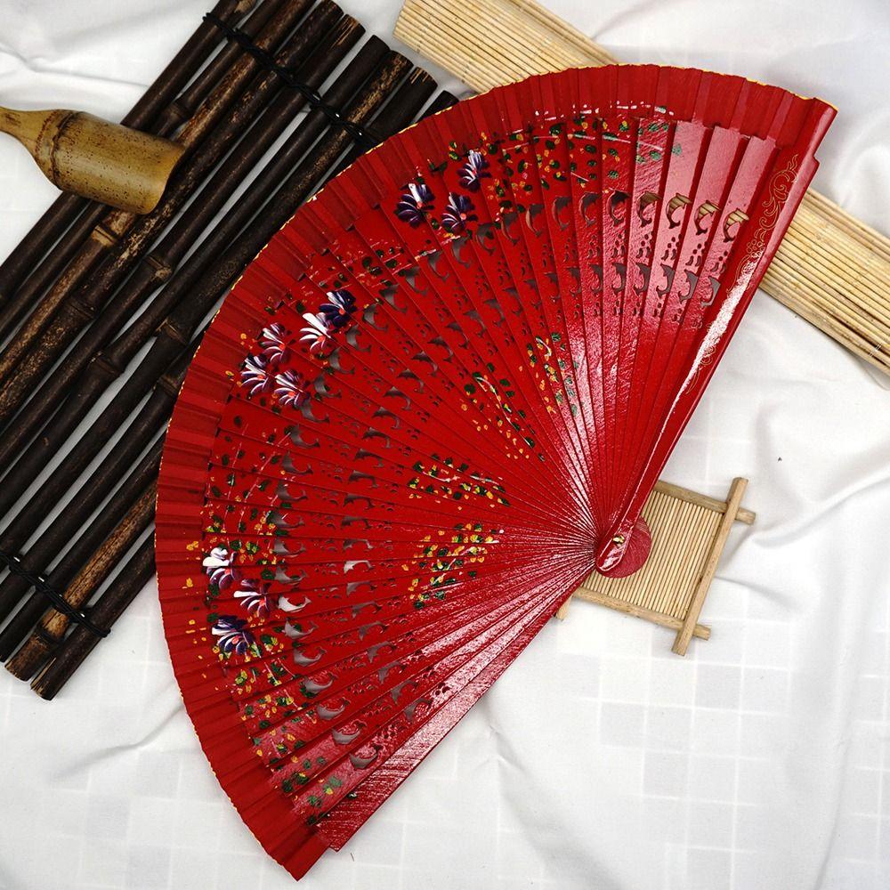

Wooden Home Decoration Classical Dance Party Supplies Decoration Crafts Folding Fan Dance Fan червоний