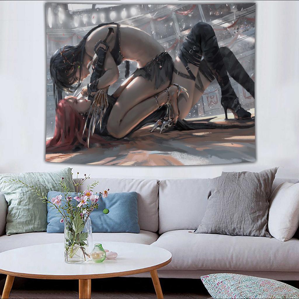 Sexy Girl Cartoon Home Mural Decoration Kawaii Japanese Anime Print Tapestry Living Room Bedroom Background Cloth Tapiz