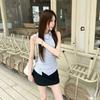 Korean Striped Striped Lapel Vest Women's Summer Diagonal-breasted Pleated Waist Irregular Hem Temperament Top