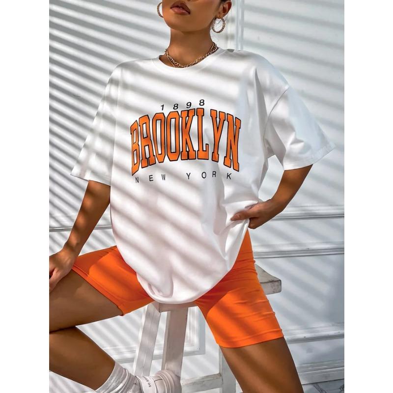 Camisetas Vintage 1898 Brooklyn Nueva York para Mujer Tallas Grandes Manga Corta Americana Ropa Casual Tops de Calle para Mujer