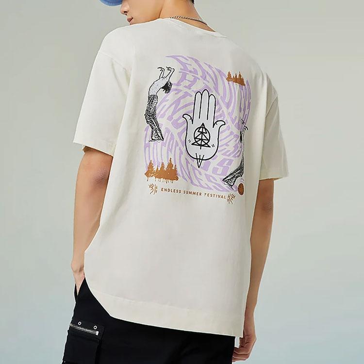 Li-Ning Summer Party Twisted Letter Print Crew Neck Loose Short Sleeve T-Shirt Unisex Tops Off-White AHSSB09-2
