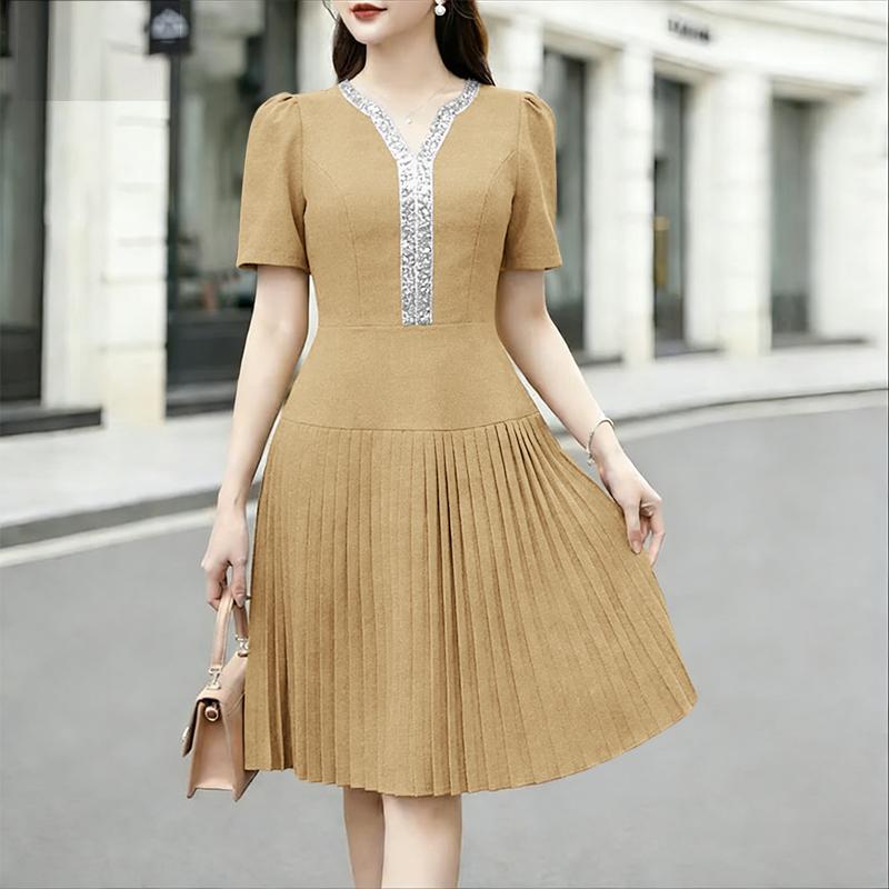 

ZANZEA Женское повседневное летнее платье с V-образным вырезом и коротким рукавом S жёлтый