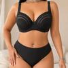 Plus Size Women Bra Set Underwire Thin Cup Mesh Sheer Lingerie Set Breathable Push Up Brassiere Panty Set 85C-110C 85D-110D