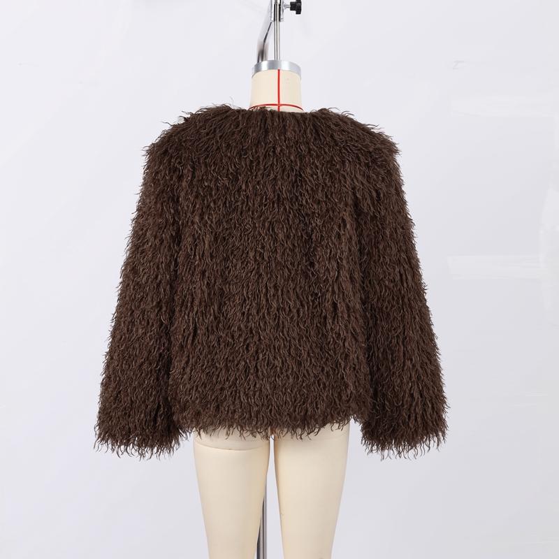 Mantocă ocazională de blană artificială pentru femei, toamnă, iarnă, cu gâtul în formă de O, cu păr lung, cu mâneci întregi, pardesiu gros, pentru femei, îmbrăcăminte exterioară elegantă pentru femeie High Street